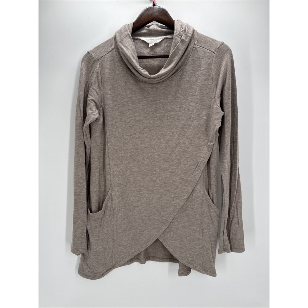 Magnolia Grace Women's M Taupe Cowl‎ Neck Long Sleeve Tunic Top Stretch Casual